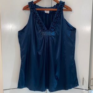 Teal ruffle neck blouse